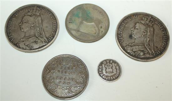 2 silver crowns 1888,89, other silver coins